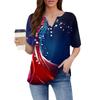 Женская футболка с принтом «День независимости» на пуговицах с коротким рукавом, повседневная, выходного дня, модная, базовая, с V-образным вырезом, обычная