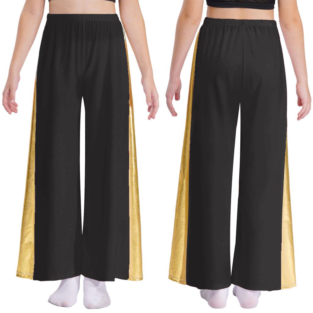 Metallic Patchwork Wide-Leg Pants for Girls: High Waist Elastic Waistband Loose Trousers for Liturgical Dance Ceremony
