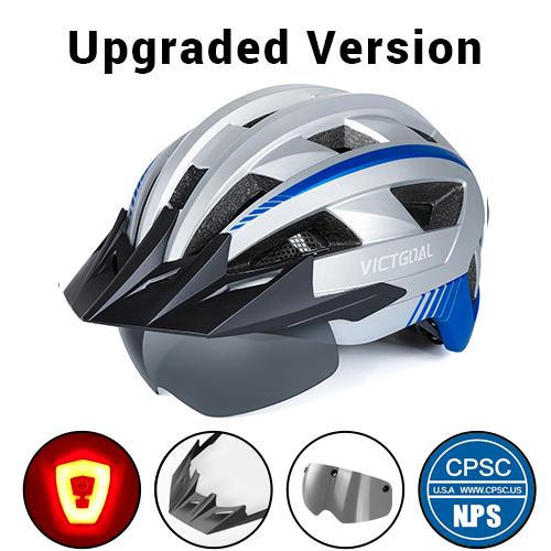 VICTGOAL MTB Road Bike Helmet for Men Women Visor Goggles LED Rear Light Mountain Bicycle Helmet Adults Racing Cycling Helmets