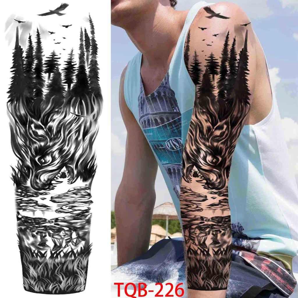 1 PC 480*170MM Full Arm Temporary Tattoo Sticker Sleeve Men Women Fashion Sexy Fake Tattoo Wolf  Lion Tiger Painting Tattoo Skull Angel Tattoo