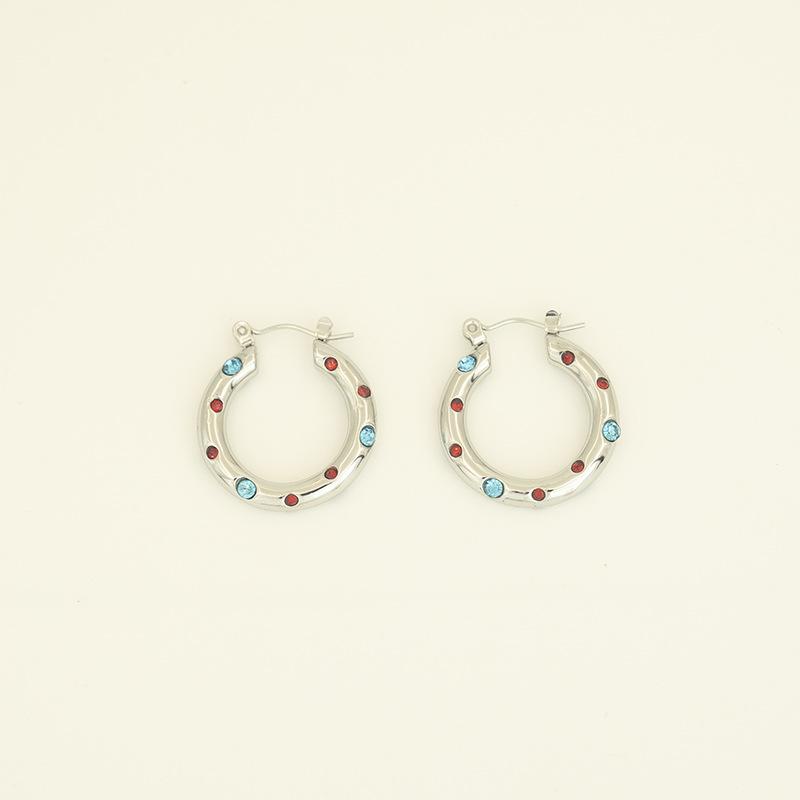 European and American INS titanium steel ring earrings K stainless steel inlaid with diamonds zircon type ears gypsy ins wind
