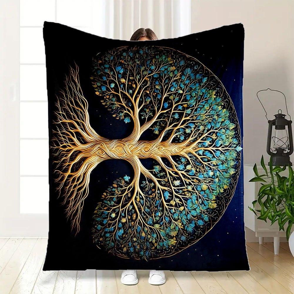 "Yin-Yang Tree of Life Wall Art Decor"Blanket Flannel Throw Blanket for Sofa, Bed, Travel, Camping, Office, Couch, Chair, And Bed Gift for C