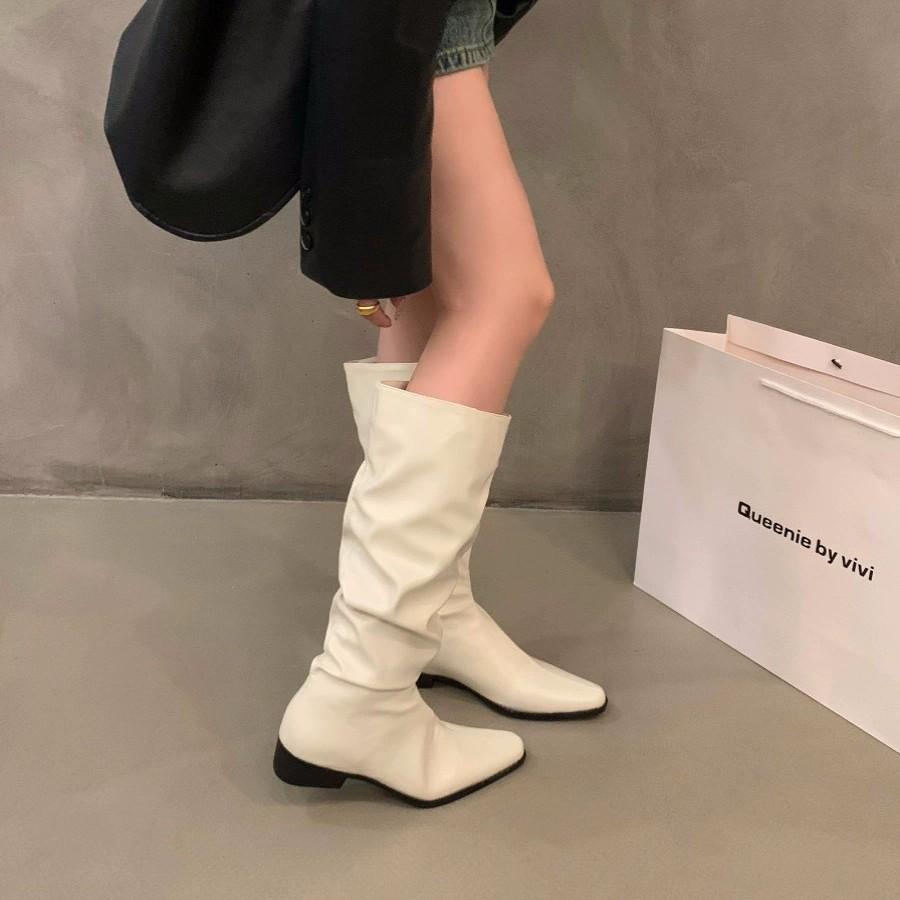 French temperament but knee boots women's British style high knight boots inner height increase elastic thin boots