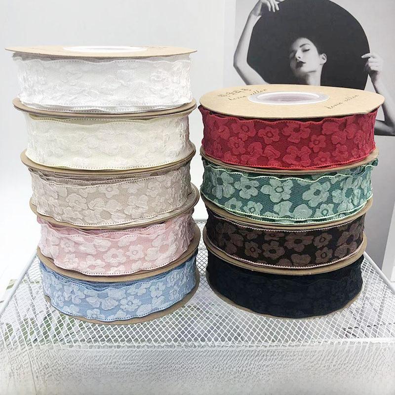 Romantic Camellia Embossed Satin Ribbon for Flower Bouquet Packaging and DIY Bows