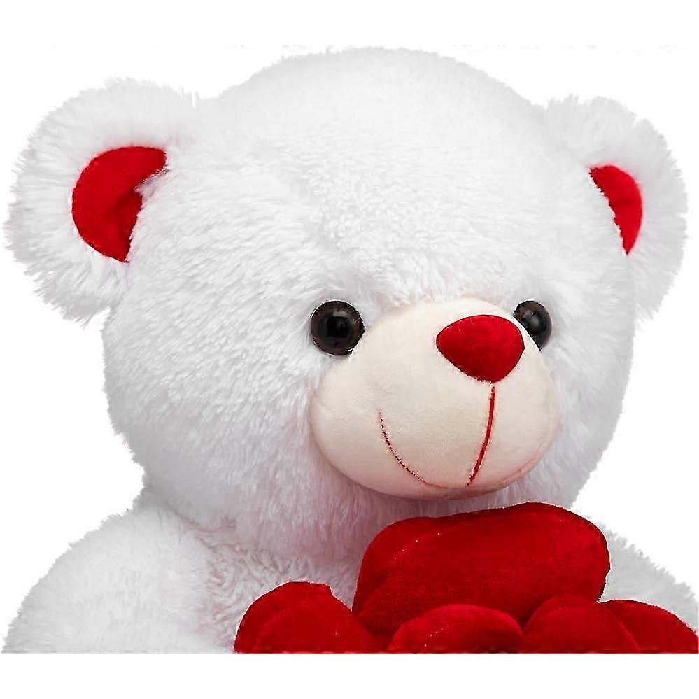 Teddy Bear Stuffed Animals Plush Bear Holding Rose Soft Plush Toy Valentine's Day, 16 Inch, White