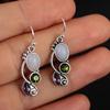 Charm gift Dangle  Hook Multi-Gemstone Moonstone Earrings Amethyst Ear Stud Peridot
