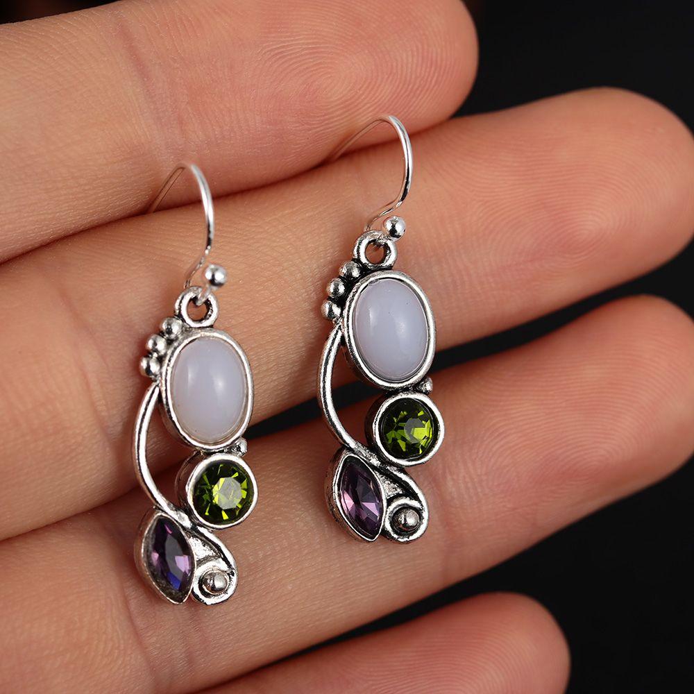 Charm gift Dangle Hook Multi-Gemstone Moonstone Earrings Amethyst Ear Stud Peridot