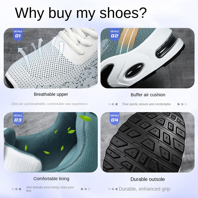 Мужская обувь Весенняя спортивная обувь на мягкой подошве с воздушной подушкой Летающая тканая мужская обувь