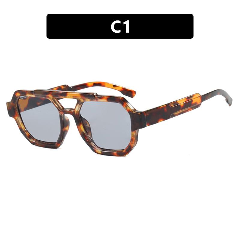 Новые Ретро Двойные Переносицы Женские Полигональные Квадратные Солнцезащитные Очки Модные Сине-Фиолетовые Мужские Очки UV400 Солнцезащитные Очки