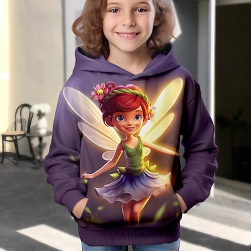 Girls' 3D Cartoon Hoodie Pullover Long Sleeve 3D Print Fall Winter Active Fashion Cute Polyester Kids 3-12 Years Outdoor Casual Daily Regular Fit