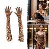 Elegant Long Length Velvet Gloves Night Club Arm Sleeves for Formal Event Dress Women Evening Party Leopard Print Gloves