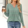 Women's Fashion Casual Long Sleeve Shirt Color Stripes Printed V Neck Up Tops