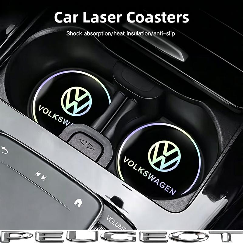 2Pcs Car Cup Coaster Non-slip Shockproof Water Cup Mats For VW GTI Golf 6 7 8 Polo CC Passat B6 Tiguan T-ROC Bora Jetta Hub Cap zw5