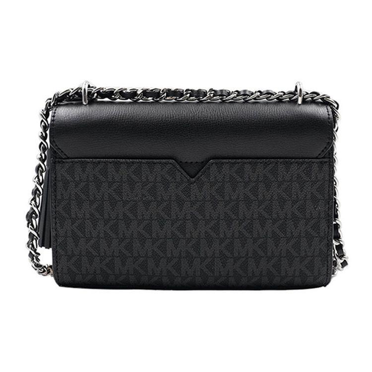 Michael Kors MK Rose Винтажная Цветочная Принт Кисточка Цепочка Клапан Коммутер Кожаная Сумка на Плечо Crossbody Средняя Женские сумки Черный 35T0SXOC1B-001