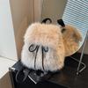 Plush Backpack Women Small Cute Drawstring Fluffy Bag Solid Color Soft Knapsack Winter Warm Faux Fur Shoulder Backpack