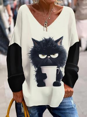 Весенне-осенняя женская футболка с V-образным вырезом и длинными рукавами, модная повседневная одежда