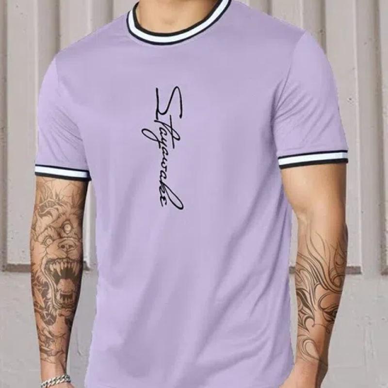 Лето 2024, повседневная модная мужская футболка в городском уличном стиле, свободный и удобный мужской топ с короткими рукавами для бега, лето 2024