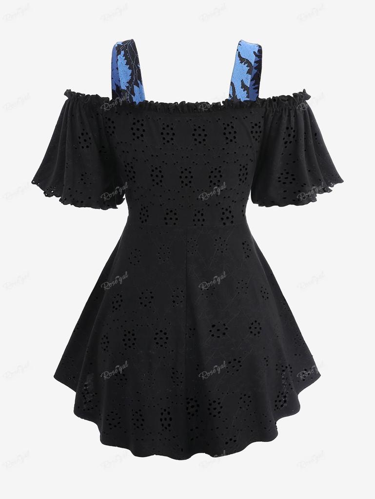 Rosegal Большие размеры с открытыми плечами, на шнуровке, с цветочным принтом, жаккардовый топ с лазерной резкой, ажурный многослойный топ 2 в 1