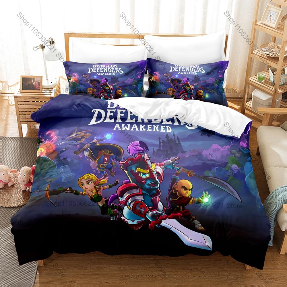 Крутой набор постельного белья Dungeon Defenders Tower Defense RPG Etheria Crystal Fantasy Game: Пододеяльник + 2 Наволочки Постельное Белье Для Игры