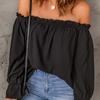 One-line Collar Chiffon Shirt Women's New Solid Color Pullover Sexy Off-shoulder Top