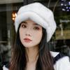 Роскошная берет-шапка из искусственного меха норки с козырьком для женщин, Зимняя двойная теплая шапка на хлопковой подкладке, Стильный уличный берет с козырьком