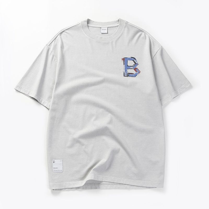 American vintage 300G Heavy High Weight Cotton Graffiti T-shirt Men's Short Sleeve Bottoming Foreign Trade Men's Cotton T-shirt