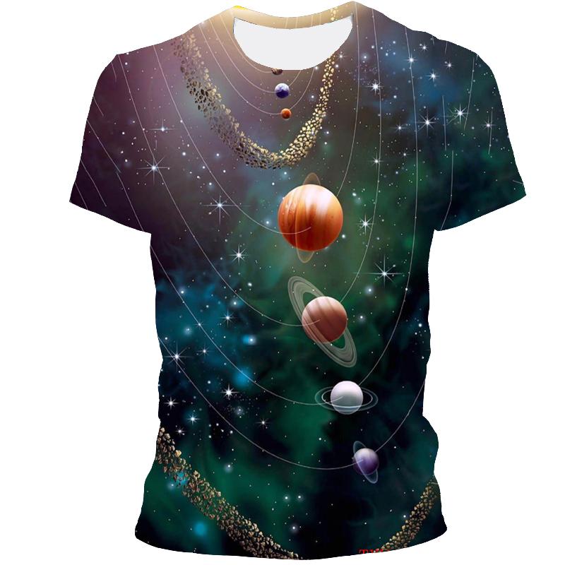 Vast Starry Sky Universe Graphic T Shirts For Men Summer Fashion 3D Space Planet Pattern T-shirt Personality Cool Style T-shirts