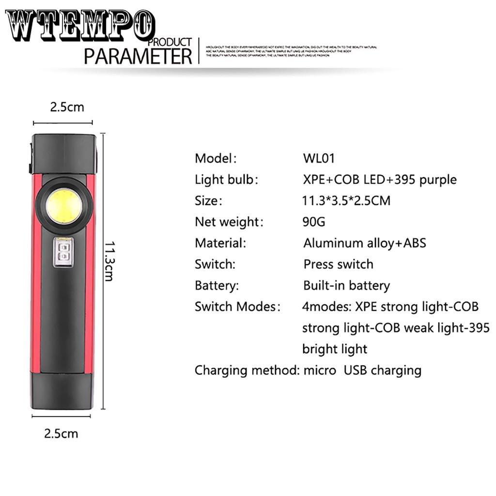 Multifunctional COB Work Light USB Charging Red Light Warning Light LED Flashlight with Magnet Portable Maintenance Lamp