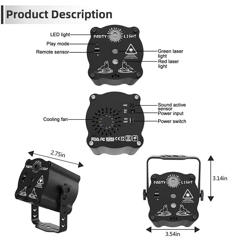 Laser Lights for Party, DJ Disco Stage Lights with Sound Activated Remote Control, Random Effects Party Lights for Home Birthday Party Christmas Ktv