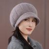 Mom's rabbit fur double-layer thickened warm knitted hat, women's autumn and winter middle-aged and elderly grandma newsboy hat, ear protection hat