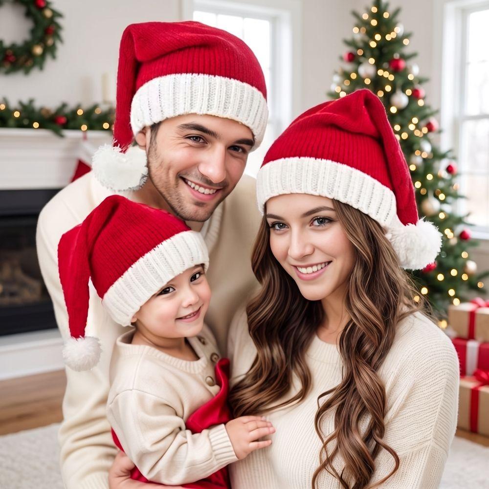 Merry Christmas Hat Santa Beanie Hat Stripe Parent Child Hat Leisure Woolen Hat  Female/Girls