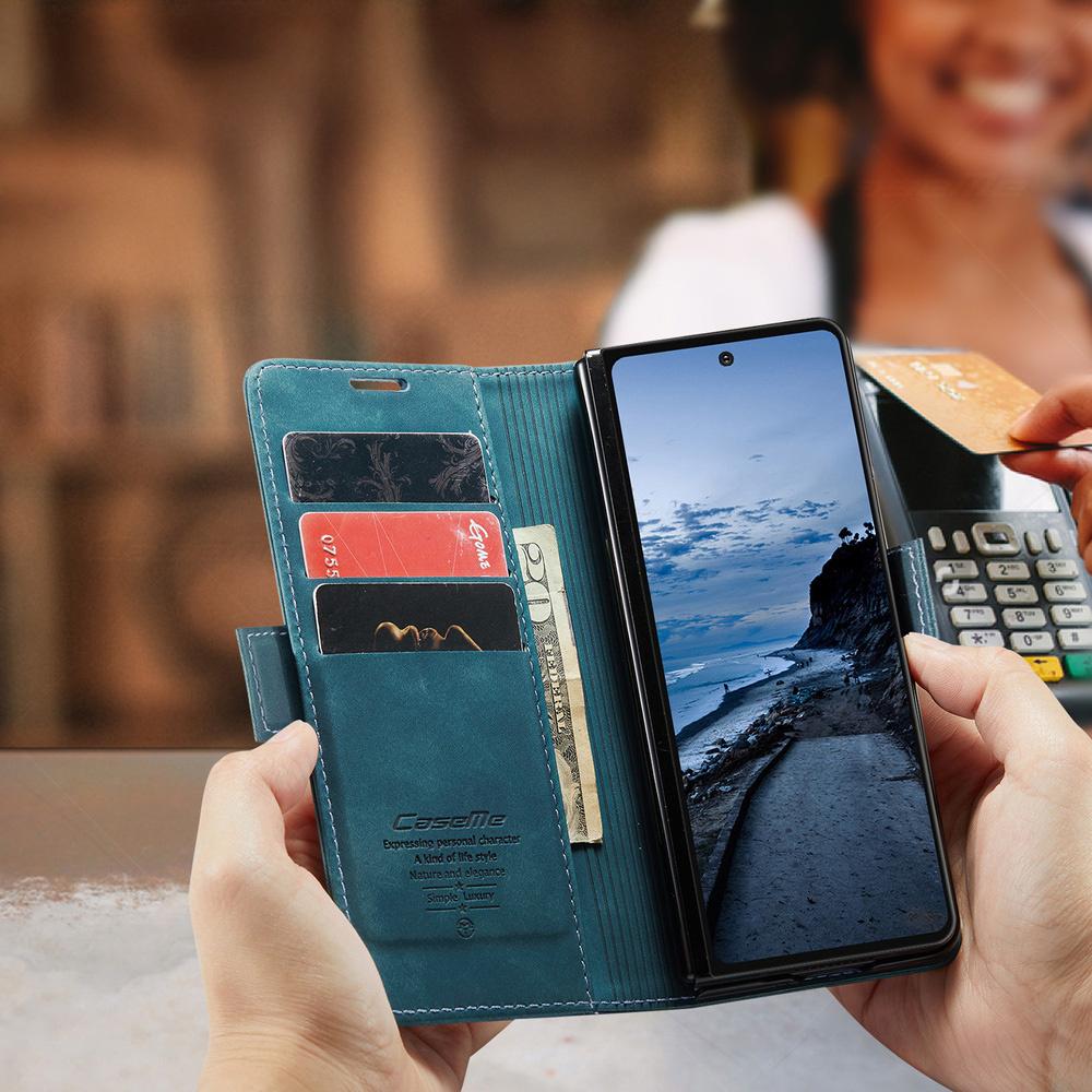 CASEME Case for Samsung Galaxy Z Fold7 5G, Leather Wallet Case, Blue