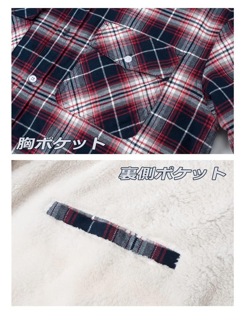 TACVASEN Check Thick and Soft Long Work Autumn Red and Size 2XL Men's Jacket, Fleece, Sleeve, Wear, Coat, Windbreaker, White,