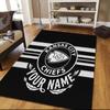 Custom Name Kansas City Chiefs Flannel Pattern Square Carpet,Area Rug,Carpet Rug for Living Room Bedroom Sofa Playroom Decor,Non-slip Floor Mat