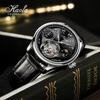 Часы HAOFA Tourbillon Mechanical Day and Night GMT с ремешком из натуральной кожи, стильные водонепроницаемые роскошные часы, популярный подарок для мужчин, мужские