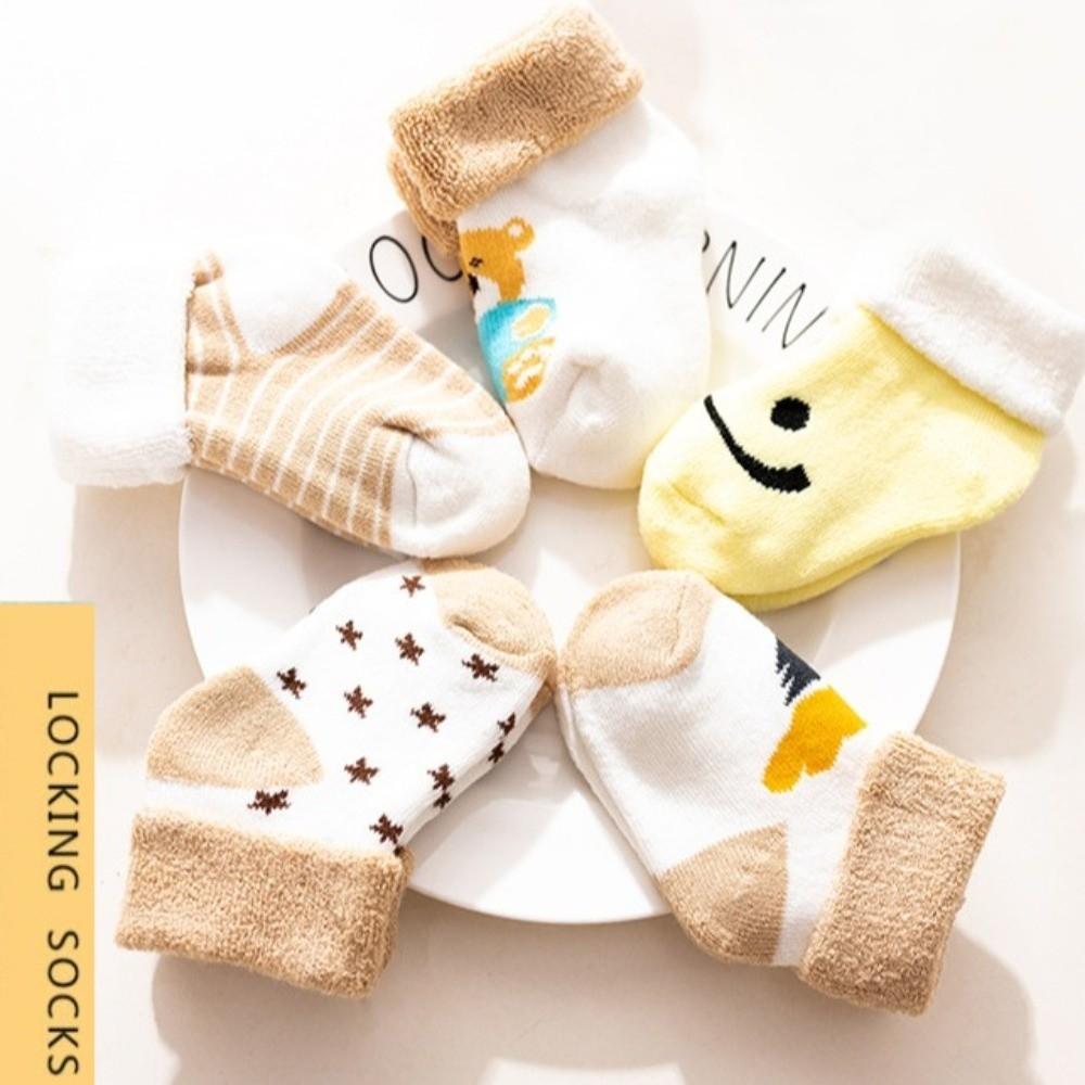 5 пар Розовые Синие Носочки для Новорожденных Хлопковые Зимние Носочки Нового Малыша Короткие Носочки для 0-3 Лет