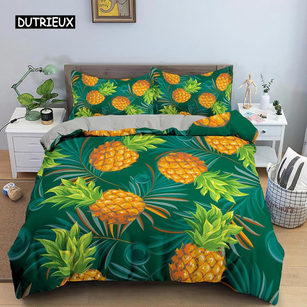 Ананасовый пододеяльник, комплект постельного белья размера Queen, детский комплект постельного белья с разноцветным рисунком ананаса для девочек и подростков, комплект постельного белья с фруктами из полиэстера