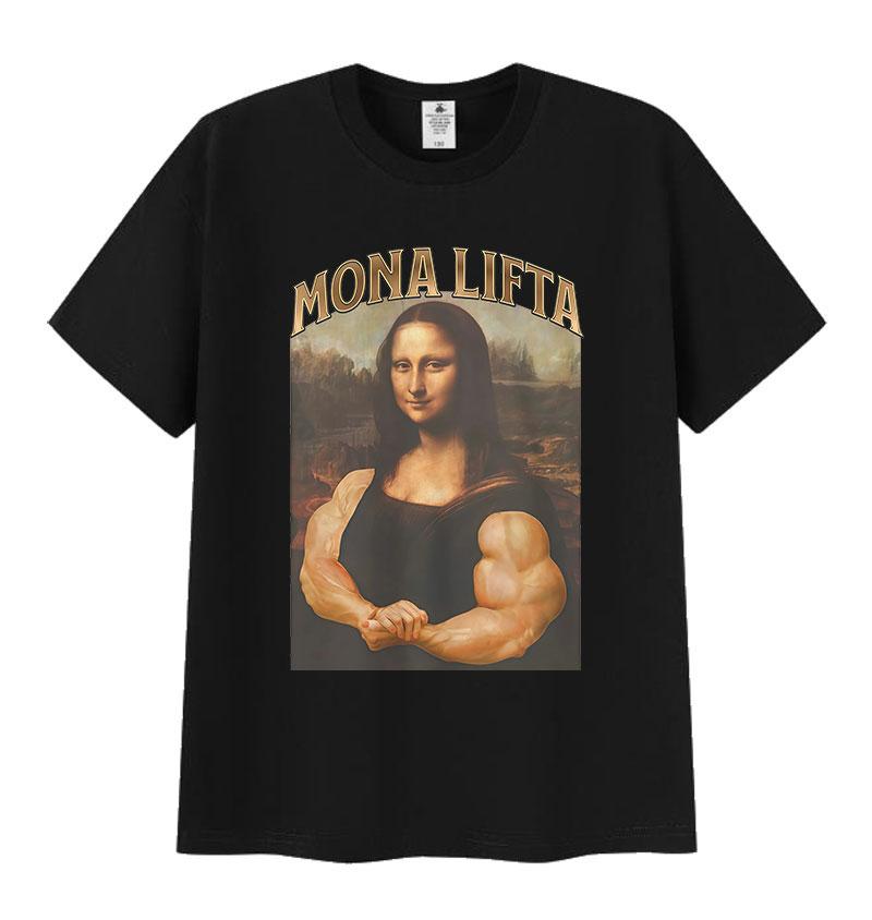 Mona Lifta Смешная Графическая Футболка для Тренажерного Зала Мужская Женская Винтажная Модная Футболка Высокого Качества Повседневная 100% Хлопок Футболки с Коротким Рукавом Т...