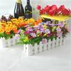 Artificial Flower Set: Wooden Fence & Small Potted Plants for Home Decoration