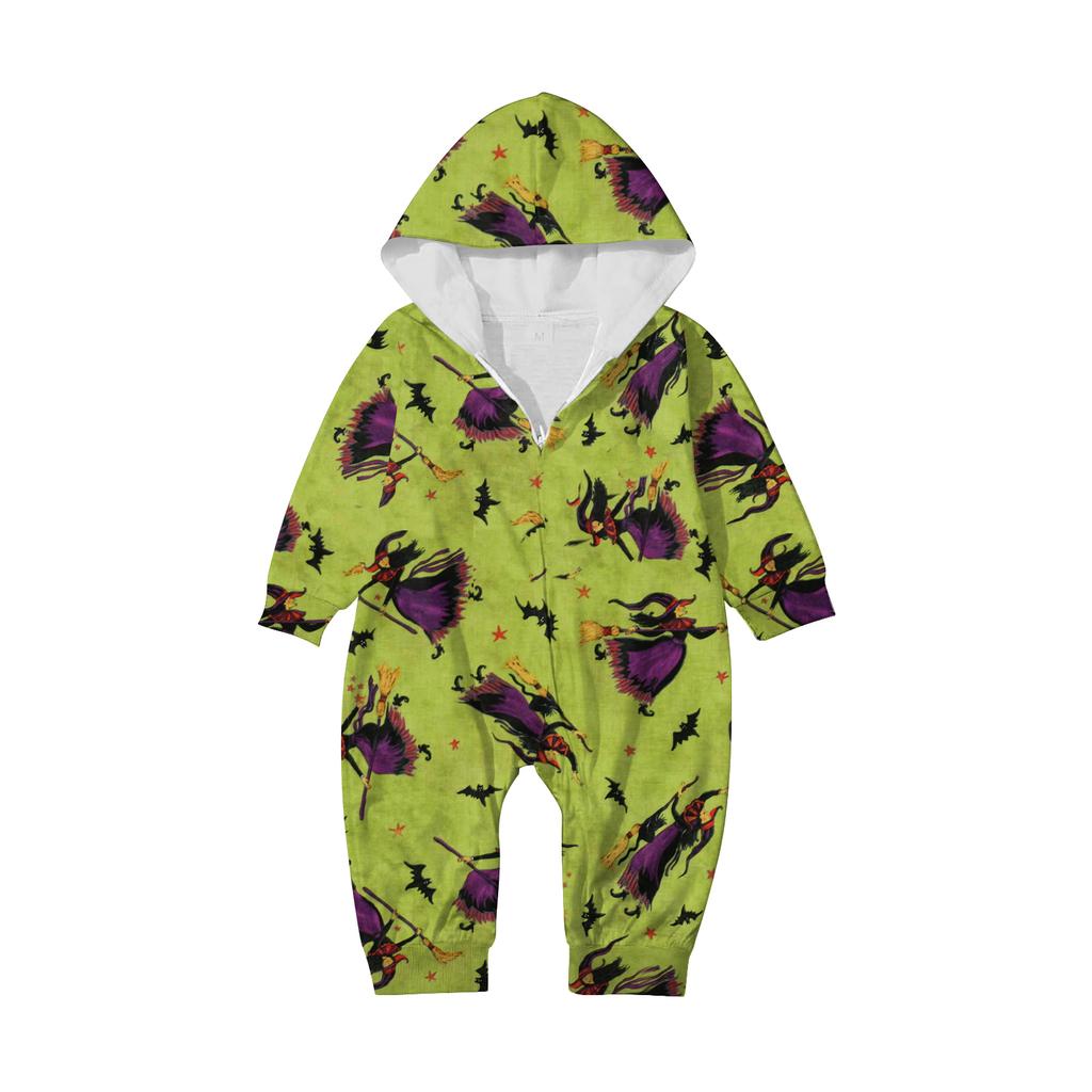 Halloween Printed Family Matching Hooded Long Sleeved Zippered Hooded  Jumpsuit Set