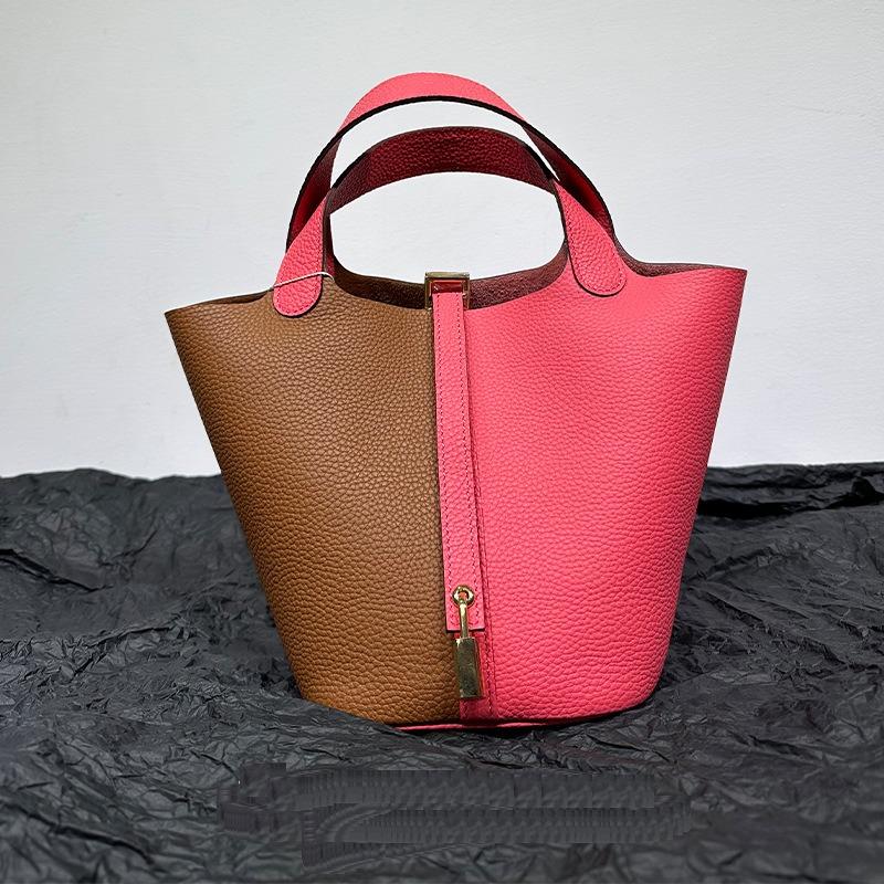 Новая женская сумка из натуральной кожи с корзиной для овощей и кожзаменителем Togo Leather Lychee Pattern Bucket Bag Bag