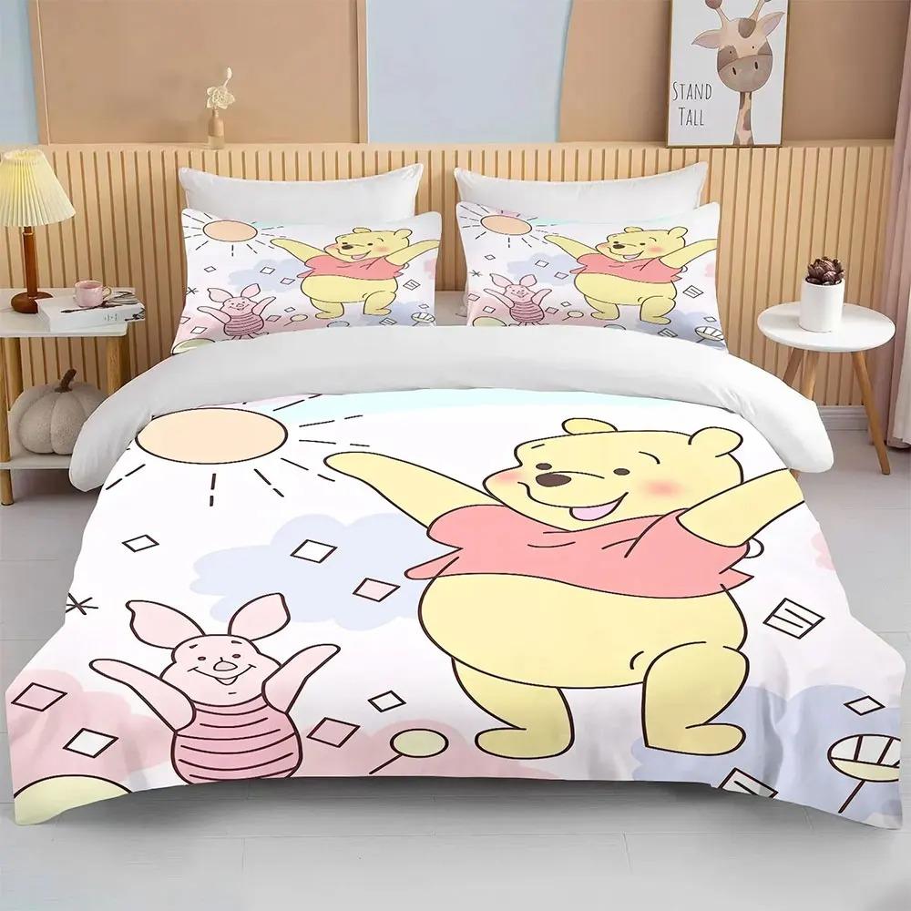 W-Winnie T-The P-Poohs Bear Bedding Sets Comforter Quilt Bed Cover Duvet Cover Pillow Case 2-3 Pieces Sets Kids Adult Size