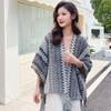 Boho Shawl with Fringes Ethnic Style Patchwork Color Women Scarf Autumn Winter Holiday