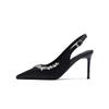 Augustine Black Fine Diamond High Heels Women's 2025 Summer New Beautiful Temperament Pointed Thin Heel Baotou Sandals