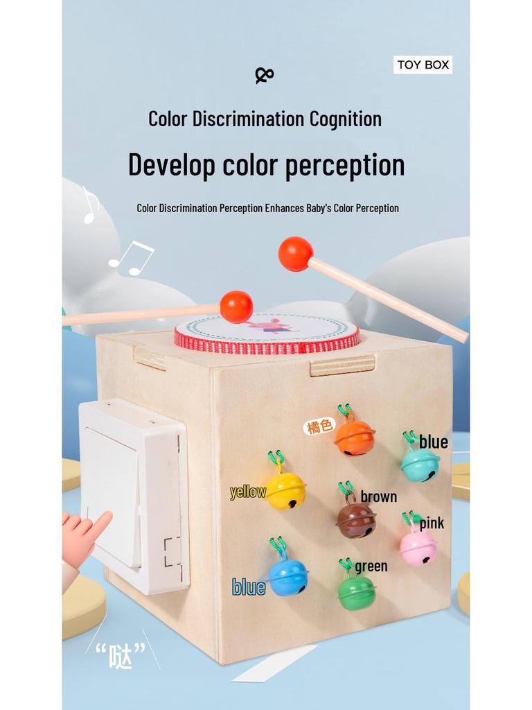 Деревянная многофункциональная музыкальная шкатулка: Развивающая игрушка для раннего детства (0-3 года) с перкуссионным барабаном