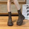 Platform Heel Women Short Booties Fashion Back Zippers Ankle Booties Retro Style Autumn Winter Female Shoes