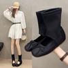 Fashion Spring and Summer New Retro Round Toe Bow Ballet Boots Women's Cutout Middle Cylinder Flat Short Cylinder Cold Boots