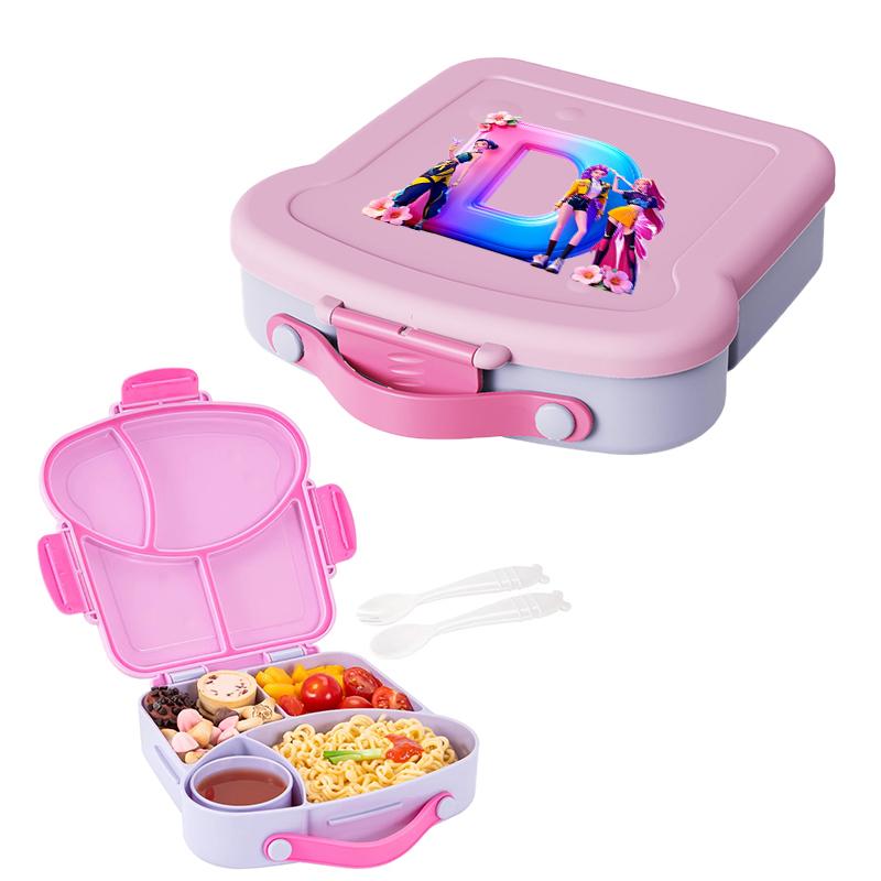 KPop Demon Hunters Lunch Box with Spoon Fork Sauce Case Girls Anime Letter School Picnic Bento Food Storage Containers Kids Gift