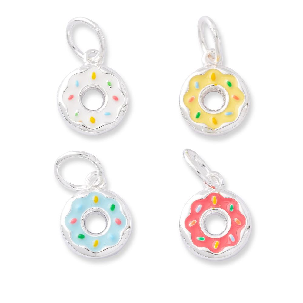 D321 Enamel Holiday Fun Charm 925 Sterling Silver DIY Pendant Pure Silver Donut Shape Charms Diy