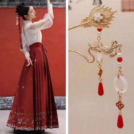 Заколка для волос в китайском стиле Дракон и Феникс с кисточками для женщин и девочек, длинные заколки для волос, украшение, китайский древний костюм ханьфу, аксессуары для волос